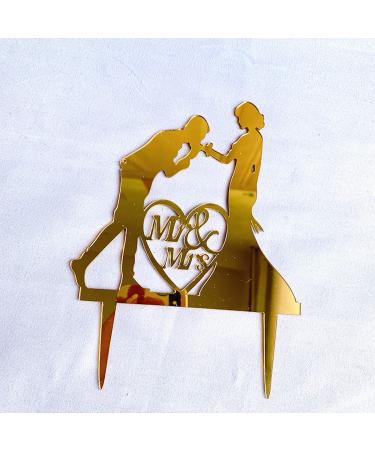 Wedding Cake Topper Gold Acrylic Mr & Mrs Cake Decoration for Wedding Engagement Party Wife Husband