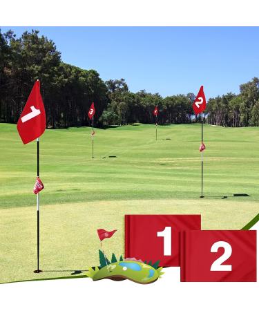 9-Piece Large Numbered Golf Flags Set - 20'' x 14'' Oversize Putting Green Flags - White Numbers 1-9 - 420D Nylon - Yard, Indoor, Outdoor, Backyard, Garden - Buy Online on GoSupps.com