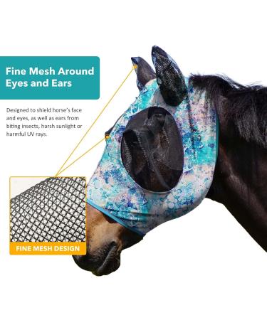 Harrison Howard Super Comfort Stretchy Fly Mask Large Eye Space UV Protection & Breathable Design in Green Water Tone (L) - Buy Online on GoSupps.com