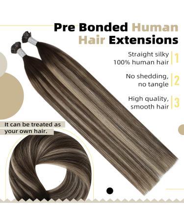Buy Ugeat Balayage Hair Extensions - 45cm Keratin Bond Flat Tip - Dark Brown & Ash Blond | 50 Strands 50g Real Hair 18 inch - Buy Online on GoSupps.com