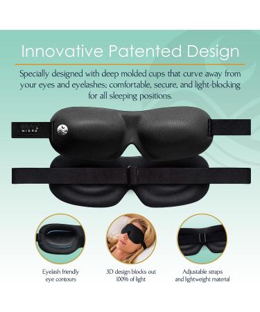 Nidra 3D Contoured Cup Molded Black Out Eye Mask for Women and Men - Ideal for Side Sleepers, Travel, Yoga, Meditation, Nap - Black - Buy Online on GoSupps.com