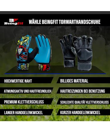 High Protection Being Fit Goalkeeper Gloves for Kids | 4mm Latex Football Gloves Size 4 (Ages 6-9) - Unique Blue Design - Buy Online on GoSupps.com