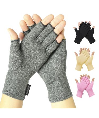 Vive Arthritis Gloves - Men  Women Rheumatoid Compression Hand Glove for Osteoarthritis- Arthritic Joint Pain Relief - Carpal Tunnel Wrist Support - Open Finger  Fingerless Thumb for Computer Typing Grey Medium