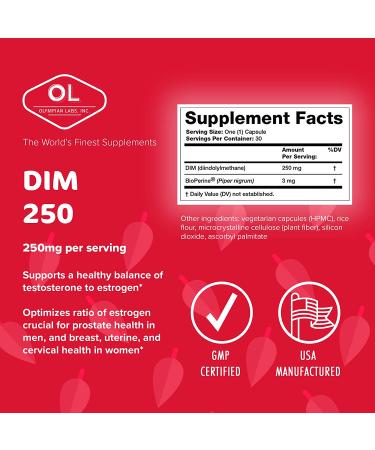 Olympian Labs DIM Supplement 250mg - Estrogen Balance, Hormone Relief & Acne Treatment - 30 Capsules - Buy Online on GoSupps.com
