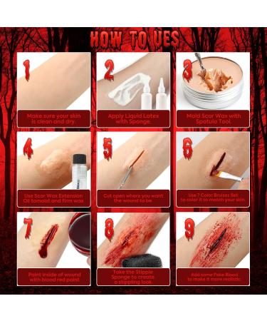 VIOLA HOUSE Halloween Special Effects Makeup Kit - 7 Colours, Bruise Wound Face Body Paint, Scar Wax, Scar Oil, Liquid Latex, Fake Blood + Tools - Buy Online on GoSupps.com
