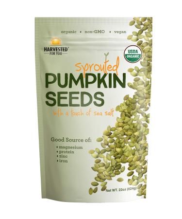 Harvested For You Sprouted Pumpkin Seeds with Sea Salt 22oz Bag, Non GMO, Keto Snacks, Paleo, Gluten Free, Vegan, Organic, Plant Based, High Protein, Low Glycemic Index, Peanut Free Facility Pumpkin 22 Ounce (Pack of 1)
