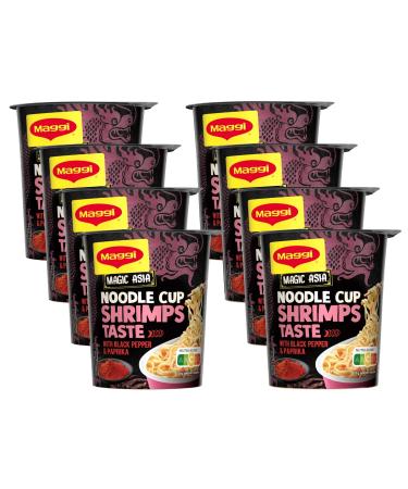 Maggi Magi Magic Asia Noodle Cup Shrimps instant noodle snack Asian ready meal with Shrimp taste sharply seasoned 8 Pack (8x64g) shrimps single