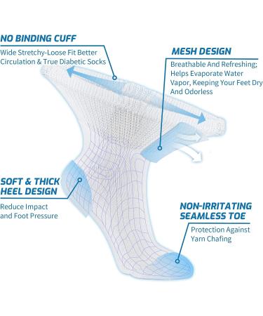 LIN Diabetic Socks for Men & Women - Non-Binding Circulatory Extra Wide Top - Neuropathy Edema Relief - 12 Pairs Quarter/White 9-11 - Buy Online on GoSupps.com