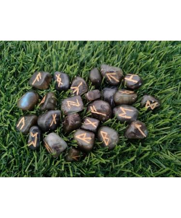 Sharvgun Labradorite Rune Stone Set 25 pi ces avec tableau en bois MDF runique grav lettrage symbolique pa en velours noir/rouge pochette incluse bo te-cadeau - Buy Online on GoSupps.com