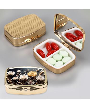 Dynippy Retro Pill Case with Mirror | Gold Floral 2 Compartment Medicine Organizer for Travel & Purse - Buy Online on GoSupps.com