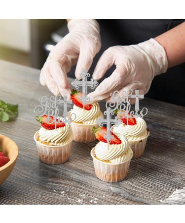 Rsstarxi 24 Pack Baptism Cupcake Toppers First Communion Cupcake Toppers Glitter Cross God Bless Cupcake Picks for Baby Shower Christian Baptism Party Cake Decorations Silver - Buy Online on GoSupps.com