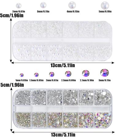 Nail Rhinestones and Pearls 2 Boxes 3D Nail Charms Flat Back Clear AB Crystal Nail Art Rhinestones Gems White Nail Pearls for Nail Art Decoration DIY Crafts (G) - Buy Online on GoSupps.com
