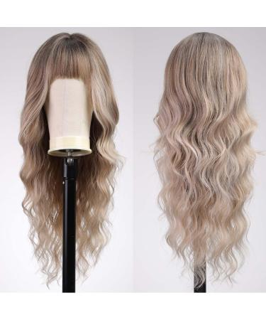 Emmor ombre ash blonde wigs with pony curly synthetic women's wig long heat-resistant wig for everyday use natural and convenient ombre ashblond-a