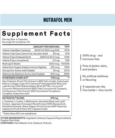 Nutrafol Men's Hair Growth Supplement & Collagen Peptides Powder - Dermatologist Recommended - 1 Month Supply - Buy Online on GoSupps.com
