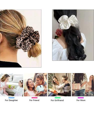 Big Silk Satin Scrunchies for Women | Oversized Hair Ties | Cute Jumbo Hair Accessories - Purple & Leopard - Buy Online on GoSupps.com