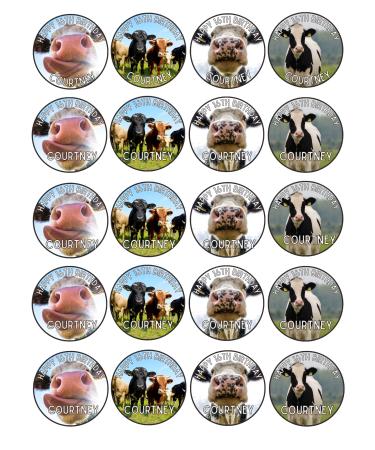 edible 20 x Animal COW Personalised cupcake toppers UNCUT (ICING PAPER)