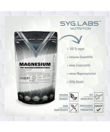  Syglabs Nutrition Syglabs Magnesium Citrate Powder Trimagnesium Citrate 500 g No fillers or additives Vegan Citrate - Buy Online on GoSupps.com