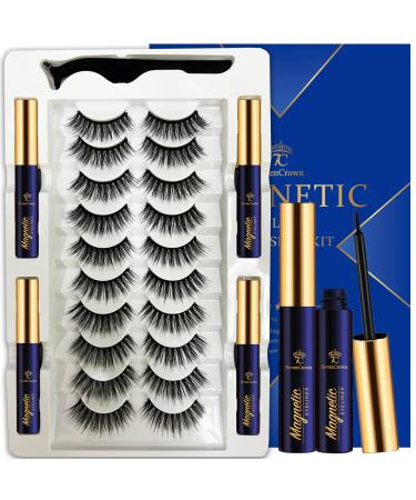 Magnetic Eyelashes 7C SevenCrown Cat-Eye Magnetic Lashes Kit 10 Pairs Magnetic Lash with Magnetic Liner Natural Look Reusable Magnet False Eyelashes Cruelty Free. Easy to Apply. Medium Magnetic Eyelashes 10 Pairs