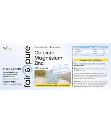 Fair & Pure Calcium Magnesium Zinc - Vegan Mineral Complex - 240 Tablets Bulk Pack | Essential Supplements for Health - Buy Online on GoSupps.com