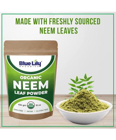 Organic Neem Leaf Powder 16 oz - USDA Certified, 100% Pure for Skin & Hair Care | Immune Support, All Hair & Skin Types - Blue Lily Neem Powder 1lb - Buy Online on GoSupps.com