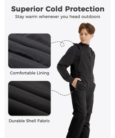 Wantdo Boy's Waterproof Ski Bibs 14-16 Black - Insulated Snow Pants for Snowboarding & Outdoor Activities - Buy Online on GoSupps.com