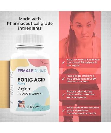 Female Rituals Boric Acid Suppositories 600mg - Vaginal pH Balance & Yeast Infection Treatment - USA Made Feminine Hygiene (30 Count) - Buy Online on GoSupps.com