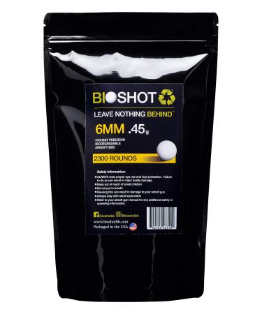 Bioshot Biodegradable Airsoft BBS - .45g Super Slick Polish - Seamless Sniper Weight Competition Match Grade for All 6mm Airsoft Guns and Accessories (2300 Rounds, White)