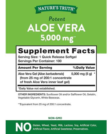 Nature's Truth Aloe Vera Gel Capsules 5000mg - 100 Softgels | Non-GMO & Gluten-Free Supplement - Buy Online on GoSupps.com
