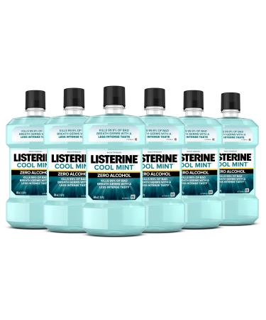 Listerine Cool Mint Zero Alcohol Mouthwash, Less Intense Alcohol-Free Oral Care Formula for Bad Breath, Cool Mint Flavor, 500 ml (Pack of 6) Cool Mint Alcohol-Free Original (6x500 mL)