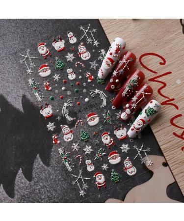 JMEOWIO 3D Embossed Christmas Glitter Nail Art Stickers Decals Self-Adhesive 5D Snowflake Xmas Winter Holiday Santa Cute Nail Supplies Nail Art Design Decoration Accessories 4 Sheets - Buy Online on GoSupps.com