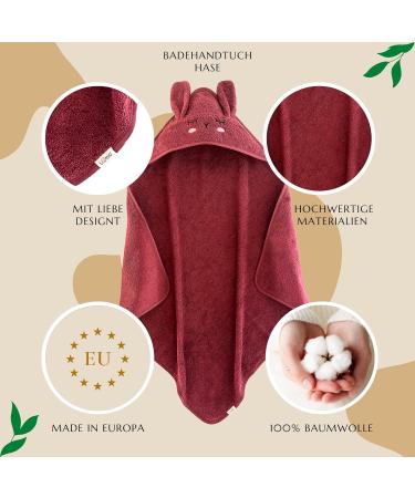 Liomio Hooded Baby Towel 100x100cm - Bordeaux - 100% Cotton Soft & Cozy | Oeko-Tex Certified | Perfect Baby Shower Gift | Made in EU - Buy Online on GoSupps.com