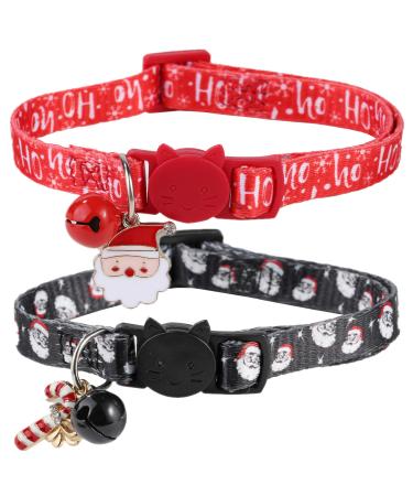 BoomBone 2 Pack Christmas Cat Collar Breakaway with Bell, Holiday Puppy Collars with Cute Pendants