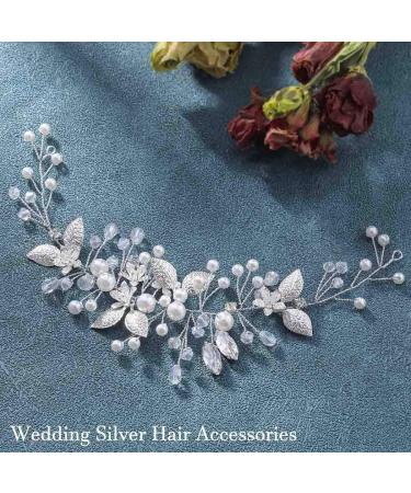 Handcess Leaves Bride Wedding Headband Silver Pearls Crystal Headpieces Rhinestone Bridal Hair Accessories for Bride and Bridesmaids - Buy Online on GoSupps.com