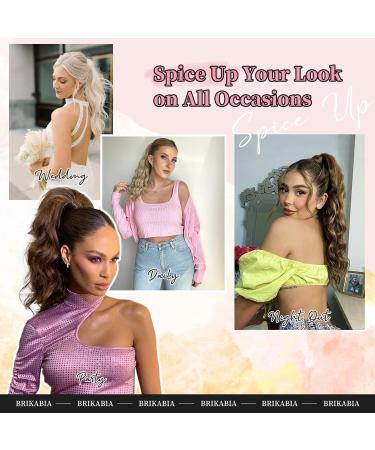 Brikabia Blonde Ponytail Extension - 40cm Curly Clip-In Hairpiece for Women Medium Brown Ash Blonde Long Corrugated Style - Buy Online on GoSupps.com