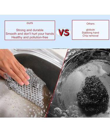 CHANSHIN Cast Iron Cleaner with Pan Scrapers Stainless Steel Scourer 7x7 Inch Chainmail Scrubber for All Types of Skillet Griddles Durable Plastic Pan Grill Scrapers - Buy Online on GoSupps.com