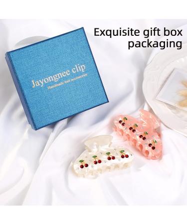 Jayongnee Shell Hair Claw Clips for Thin Hair - 2 PCS French Style Moon Hair Clips with Cherry Decoration - Pink and White - Buy Online on GoSupps.com