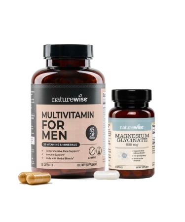 NatureWise 1 Multivitamin for Men - Non-GMO - 90 Capsules 45-Day Supply + 1 Magnesium Glycinate 625mg - Chelated Magnesium - 30 Capsules 30-Day Supply