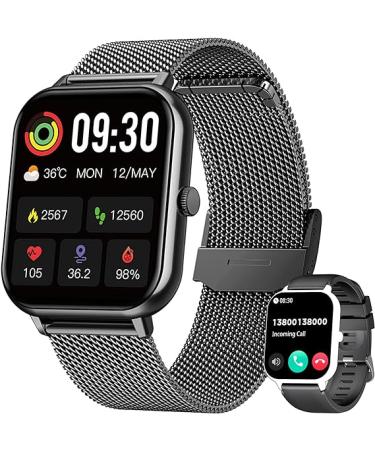 Smart Watch for Men Women Fitness: 1.83 Inch Bluetooth Call Smartwatch with Blood Oxygen Blood Pressure Monitor Compatible with Android Ios 100+ Sport Mode Heart Rate Monitor Steps Counter IP67 Watch - Black