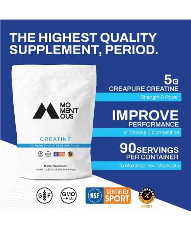 Momentous Creatine Monohydrate Powder - Pure Creapure Formula for Muscle Support & Energy - 5g per Serving 90 Servings - Ideal for Men & Women - International Shipping Available - Buy Online on GoSupps.com
