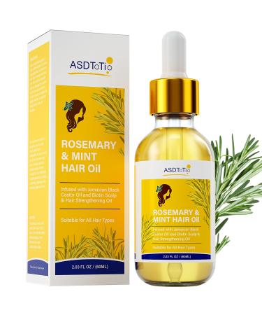 Rosemary Mint Hair Oil with Biotin- For split end care Nourishes Scalp Rid of Itchy & Dry Scalp Anti Hair Loss Hair Strengthening Oil- 2 FL OZ