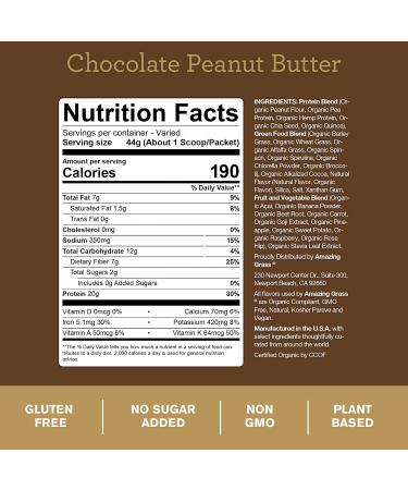 Buy Amazing Grass Protein Superfood Chocolate Peanut Butter 15.1 oz - Nutrient-Dense Protein Blend - Buy Online on GoSupps.com