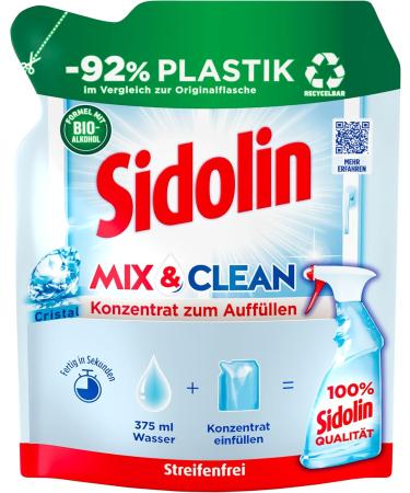 Sidolin Mix & Clean Concentrate Set - 2x125ml Glass Cleaner with Organic Alcohol | Crystal & Citrus | Ultimate Clean Gloss & Protection for Windows - Buy Online on GoSupps.com