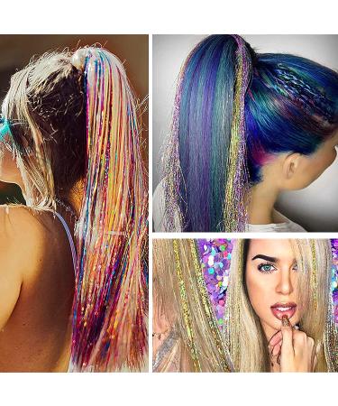 Glitter Hair Tinsel Kit - 48 Inch, 16 Colors, 4000 Strands - Heat Resistant Hair Extensions for Girls & Women - Buy Online on GoSupps.com