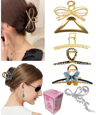 4.3 Inch Large Metal Hair Claw Clips for Women Big Claw Clips for Thick Hair Nonslip Hair Clips 90's Strong Hold jaw clip Hair Clamp Grips Perfect Fashion gold Accessories (6 Pcs)