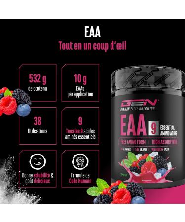  GEN GERMAN ELITE NUTRITION EAA powder 532g (38 servings) - The 9 essential amino acids incl. histidine & BCAA - Human Code formula - Vegan - Very good s - Buy Online on GoSupps.com