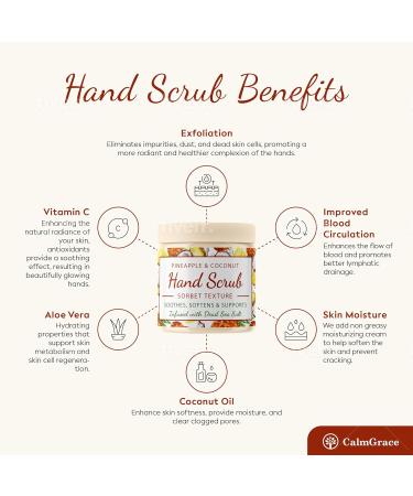 CalmGrace Exfoliating Hand Scrub with Dead Sea Salts & Pineapple Coconut Scent | 300g Sorbet Texture | Avocado Oil & Vitamin E - Buy Online on GoSupps.com