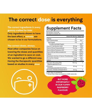 A Dose of Immunity Kids Quercetin with Vitamin C Zinc Vitamin D 100mg Quercetin Bromelain Echinacea 60 Gummy Count (Pack of 1) 1 Count (Pack of 1) - Buy Online on GoSupps.com