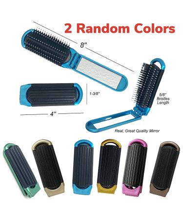 ALAZCO Folding Hair Brush With Mirror - Compact Travel Size for Car, Gym, Purse, Locker - 2 Assorted Colors - Buy Online on GoSupps.com