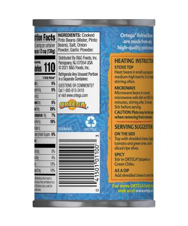Ortega Vegetarian Refried Beans 16 oz (Pack of 12) - 1 lb cans | Delicious & Healthy Mexican Cuisine - Buy Online on GoSupps.com