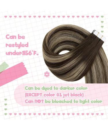 Youngsee Ombre Tape Extensions - Real Hair 35cm Balayage Extensions - Dark Brown & Ash Blonde Seamless Tape-in Hair Extensions for Women - 50g #4/18/4 - Buy Online on GoSupps.com